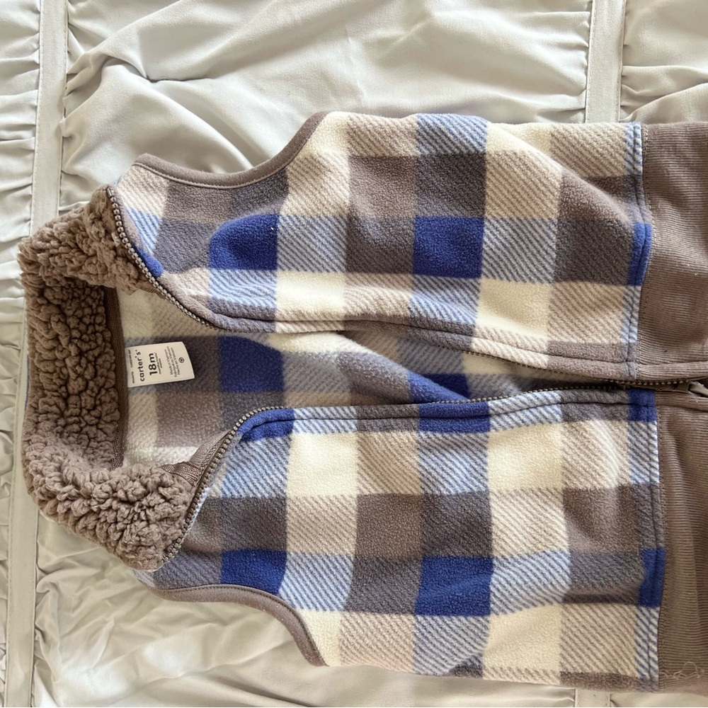 Plaid Fleece Vest with Sherpa Lining